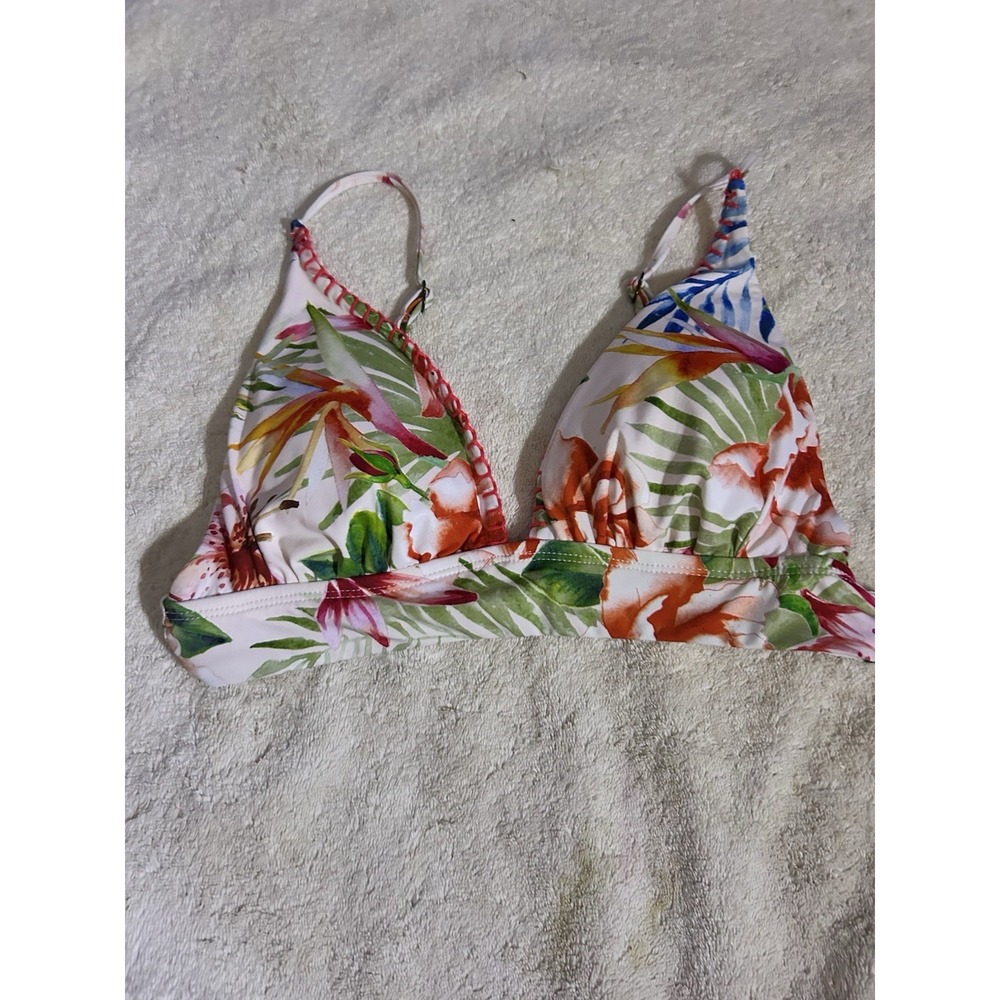 Lucky Brand Floral Triangle Bikini Top Womens Small Tropical Swim Pink